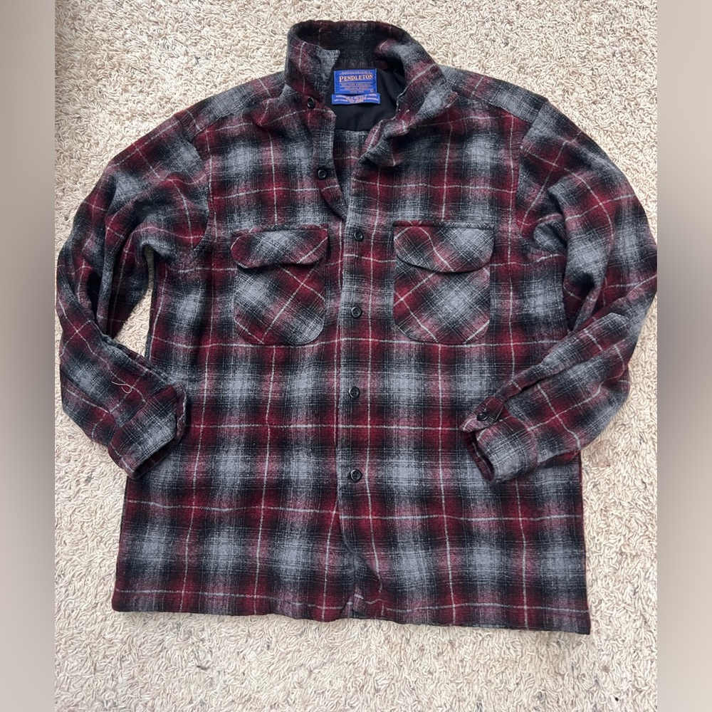 Pendleton Men's Red and Black Plaid Shirt Jacket Wool Vintage S M